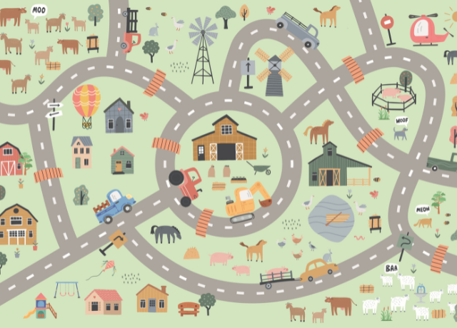 Spielmatte Bauernhof - Straßen - Land